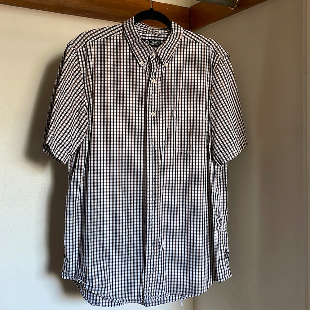 Chaps Short-Sleeve Casual Button Down, Plaid - 100% Cotton, Size L